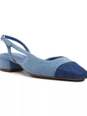 Anne Klein Women's Nia Block Heel Cap Toe Slingback Flats - Denim - Size 10